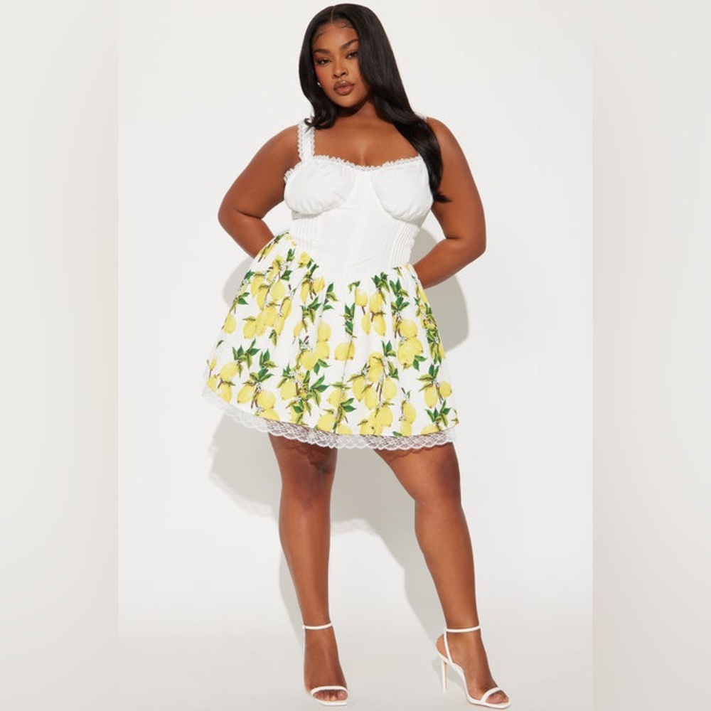 Fashion Nova White Mini Dress with Yellow Lemon Print
